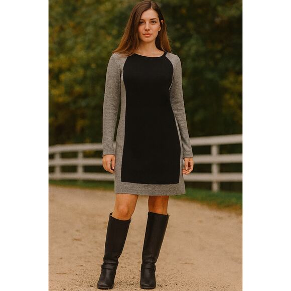 Magaschoni SZ XL 100% Cashmere Colorblock Sweater Dress In Gray & Black - Picture 1 of 6